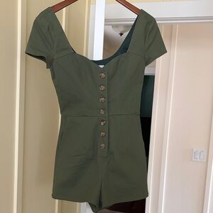 Lovers and Friends Olive Green Button-Front Romper NWT XS